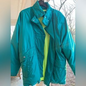 Vintage 90’s Andy Johns Aqua Neon Jacket Men’s XL Puffy EXCELLENT CONDITION